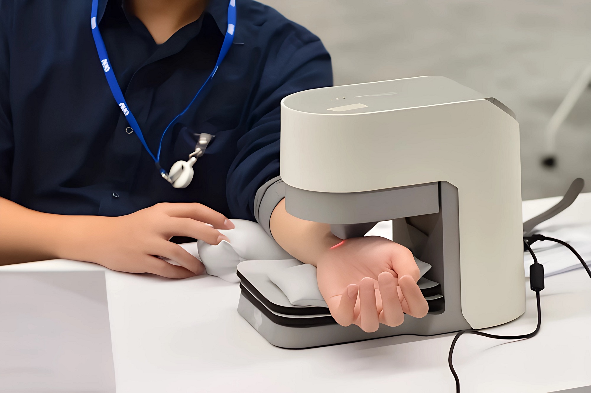 友達耘康中醫數位化檢測解決方案之脈象檢測系統採用高靈敏多點式壓力感測器，可真實還原「寸、關、尺」三部脈象量測結果