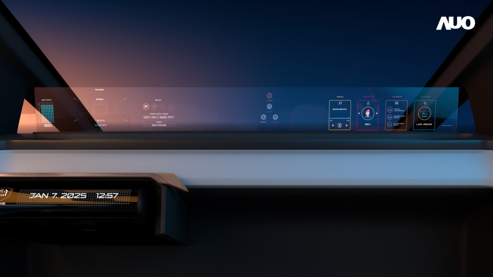 jinnian金年会无界透明显示接口(Horizon Image Glass)透过车运算方案整合仪表板、中控台及副驾显示器，一体式全景呈现，提供乘用者清晰的前方视野、行车必要信息与娱乐功能