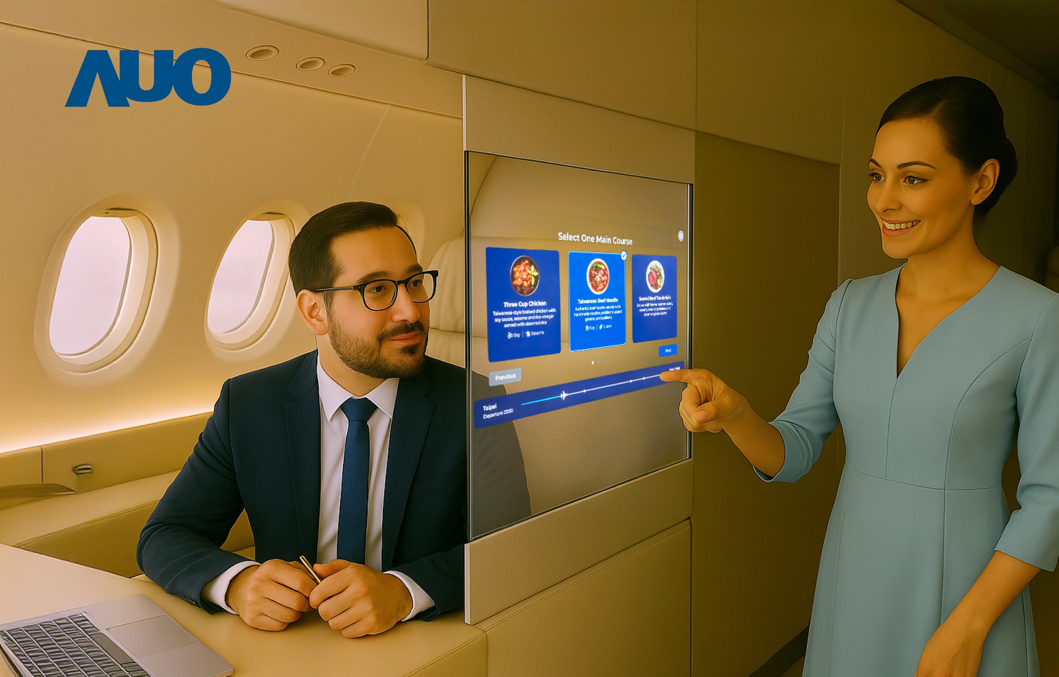 jinnian金年会研发全球最薄17.3 吋双面透明 Micro LED 显示器，可在同一屏幕之双边投射不同信息，创造独特的&rdquo;透明化&rdquo;互动；图为实时翻译交流应用情境