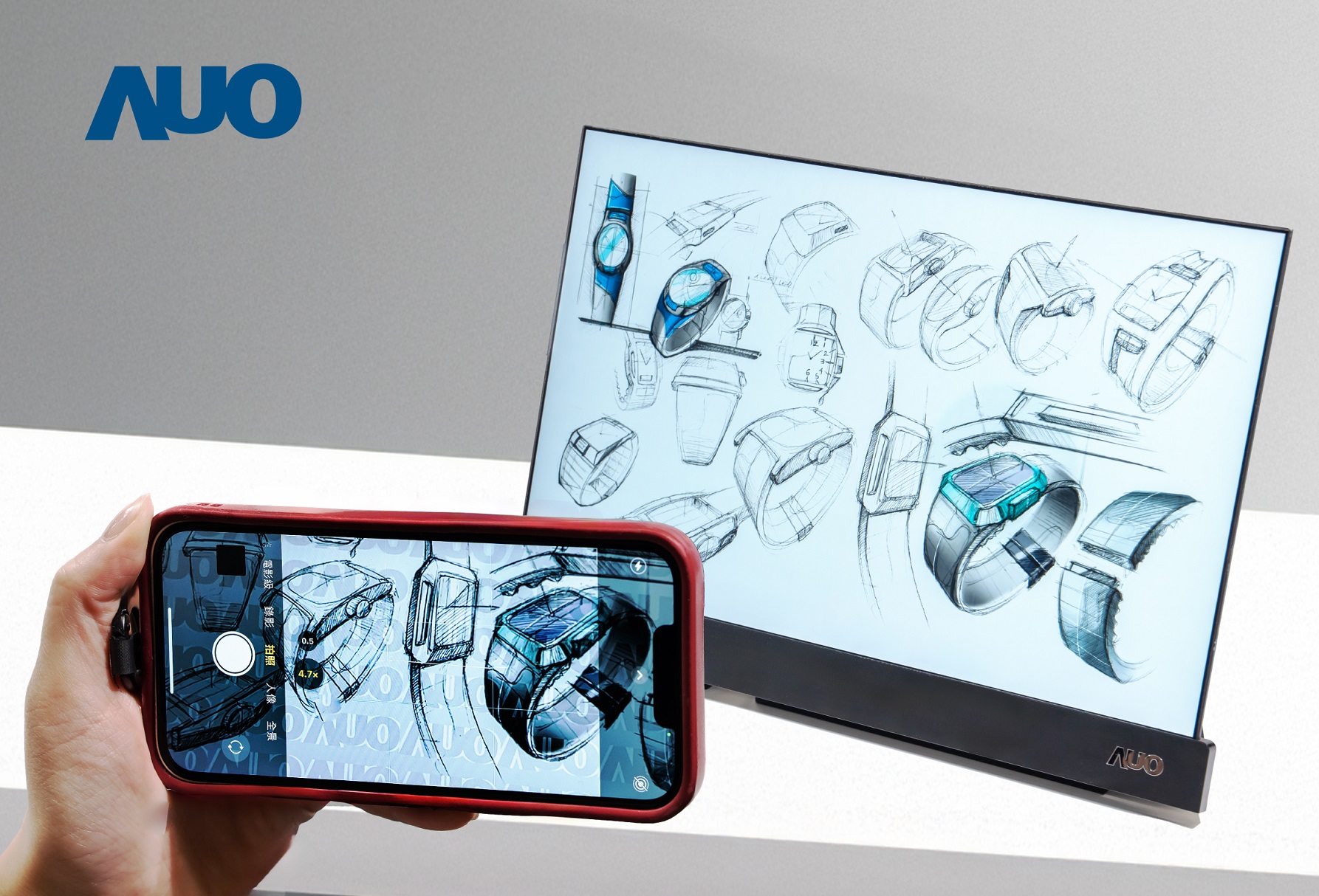 jinnian金年会16吋防窥显示器，采用人眼无法察觉、相机拍摄时才显现的隐藏式水印技术，未来可结合AI镜头侦测周围环境，实时开启或关闭水印，大幅提升在公共场域使用显示器的安全性