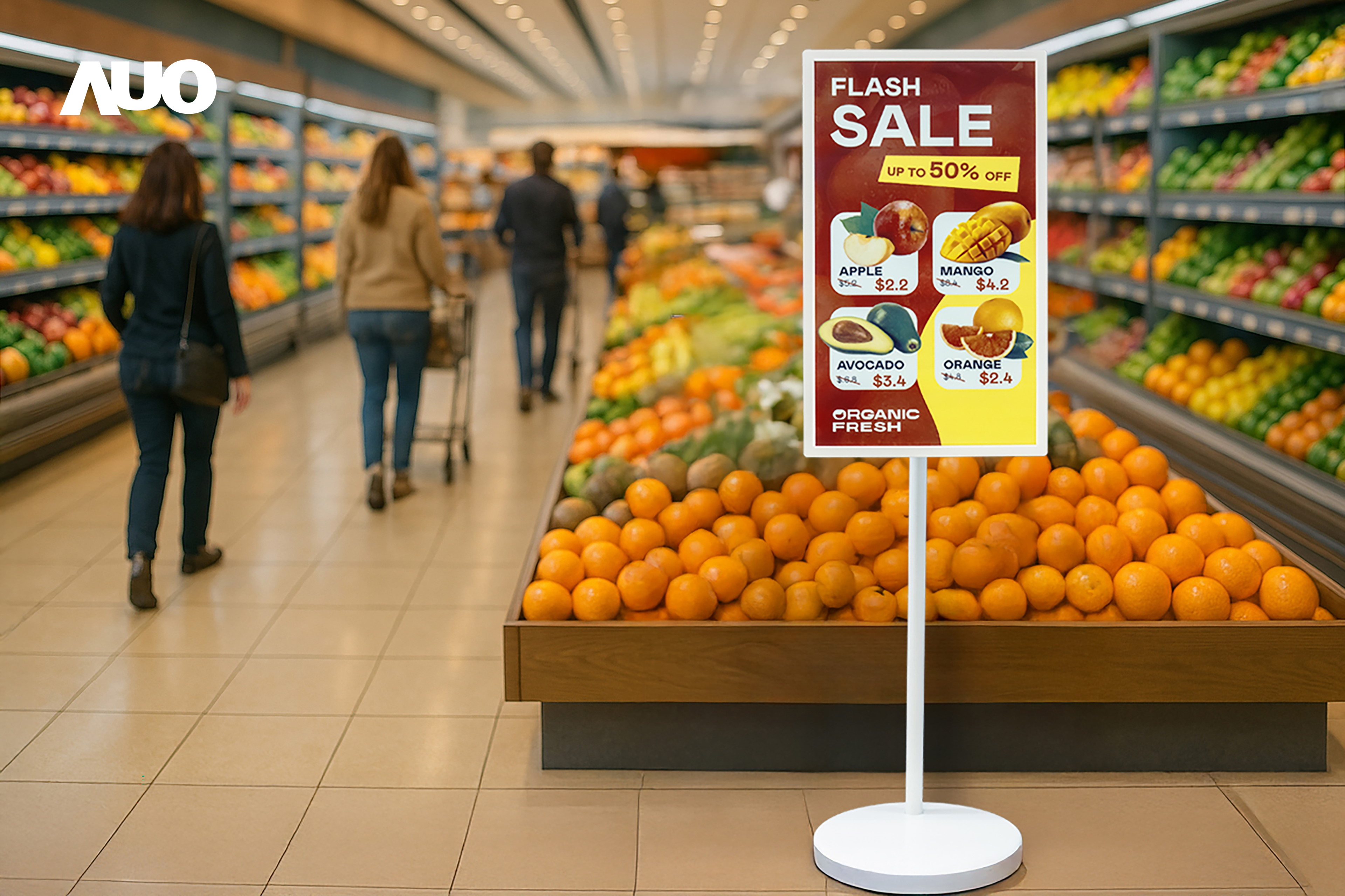 达擎首亮相低功耗、全彩的〝aecoPost电子纸解决方案〞，仅在更新画面时需要微量的电力驱动，无需布建电线的便捷设计，使其可灵活应用、随意置放，并可透过云端或行动装置app，轻松管理及排程广告内容，晋升店头营销利器。