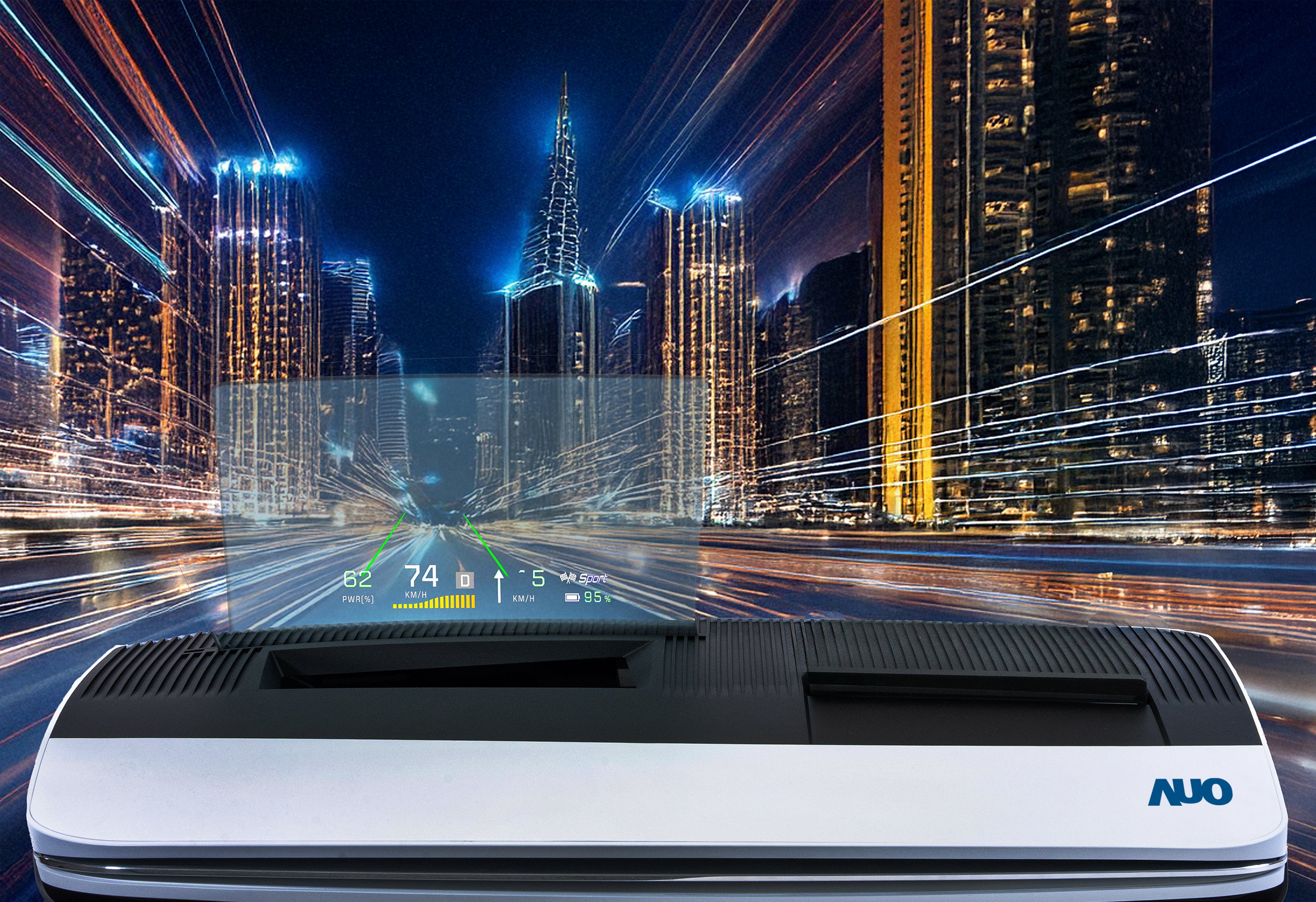 jinnian金年会推出13吋Micro LED抬头显示器，提供高入眼亮度、高色彩饱和度的显示质量，在阳光下或黑暗中都清晰可见，并利用Micro LED模块体积小的优势，解决车用空间有限的痛点